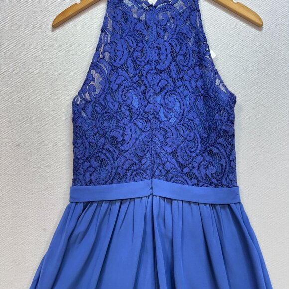 Jasmine Women's Chiffon Lace Bridesmaid A Line Dress Halter Neck Size 6 Blue - Picture 11 of 12